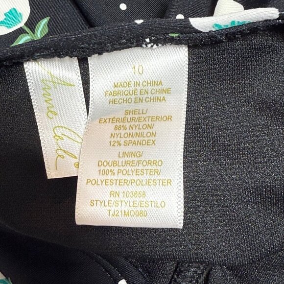 Anne Cole Black Floral One-Piece Swimsuit Adjustable Straps Ruched Detail Sz 10 - Picture 4 of 7